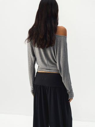 CUBIC One-Shoulder Draped Long Sleeve Top
