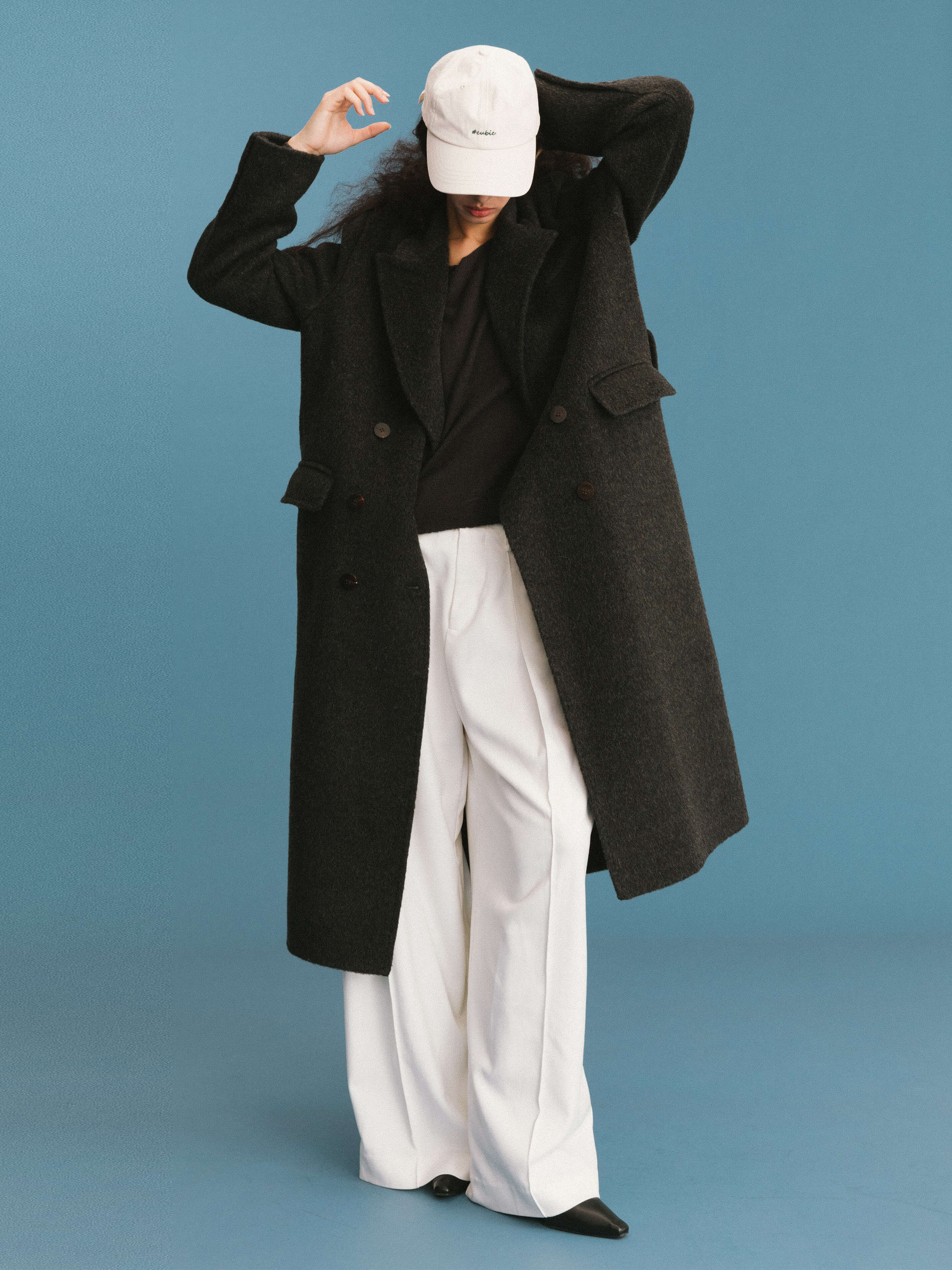 ONE BY CUBIC Pleated Wide Leg Wool Blend Trousers-6