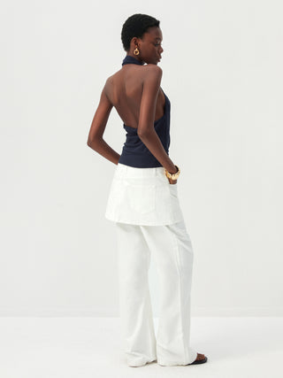 CUBIC Cotton-Blend Layered Skirt-Front Flare Trousers