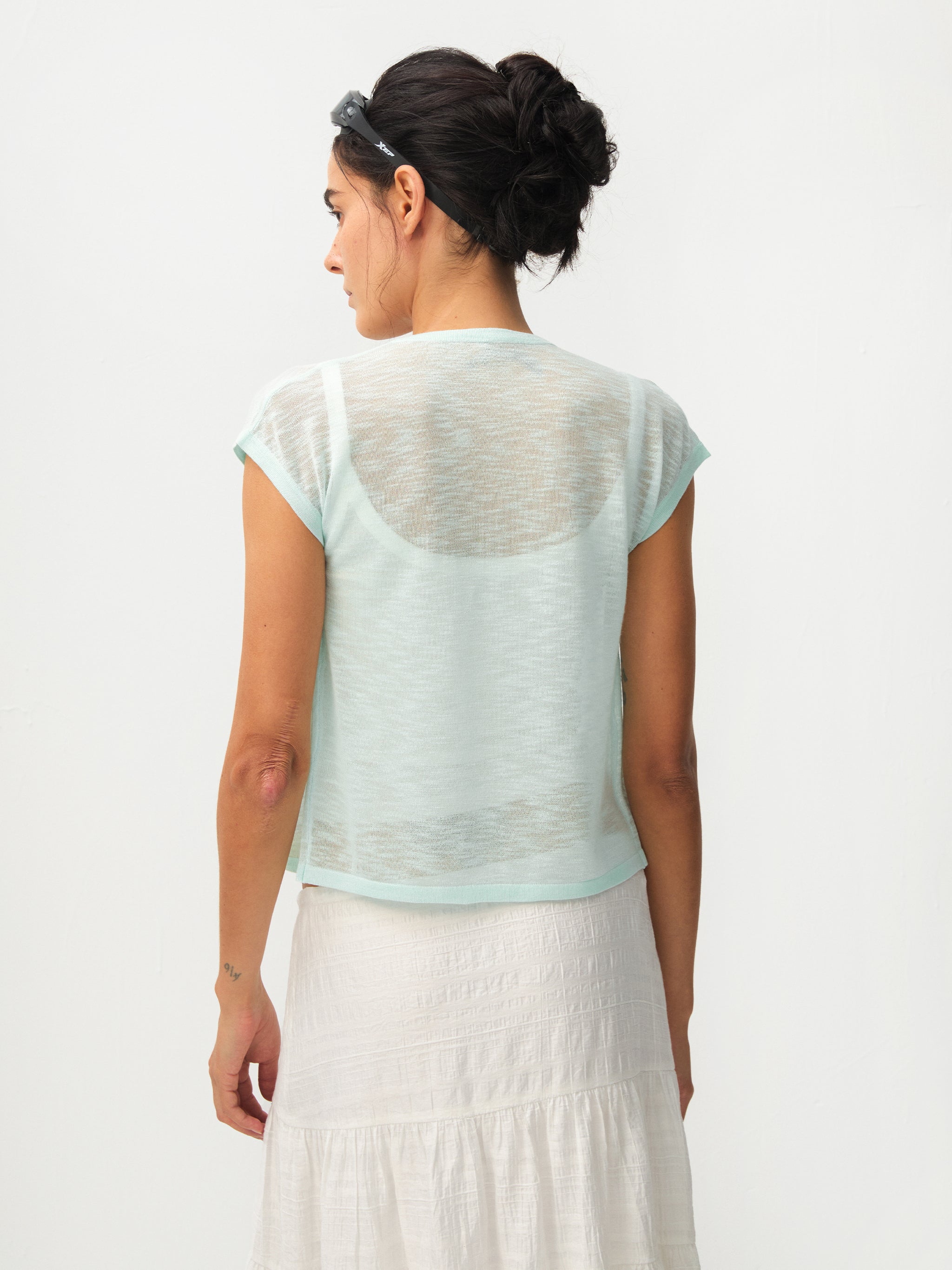 CUBIC Viscose Blend Short-Sleeve Sheer Cardigan-6