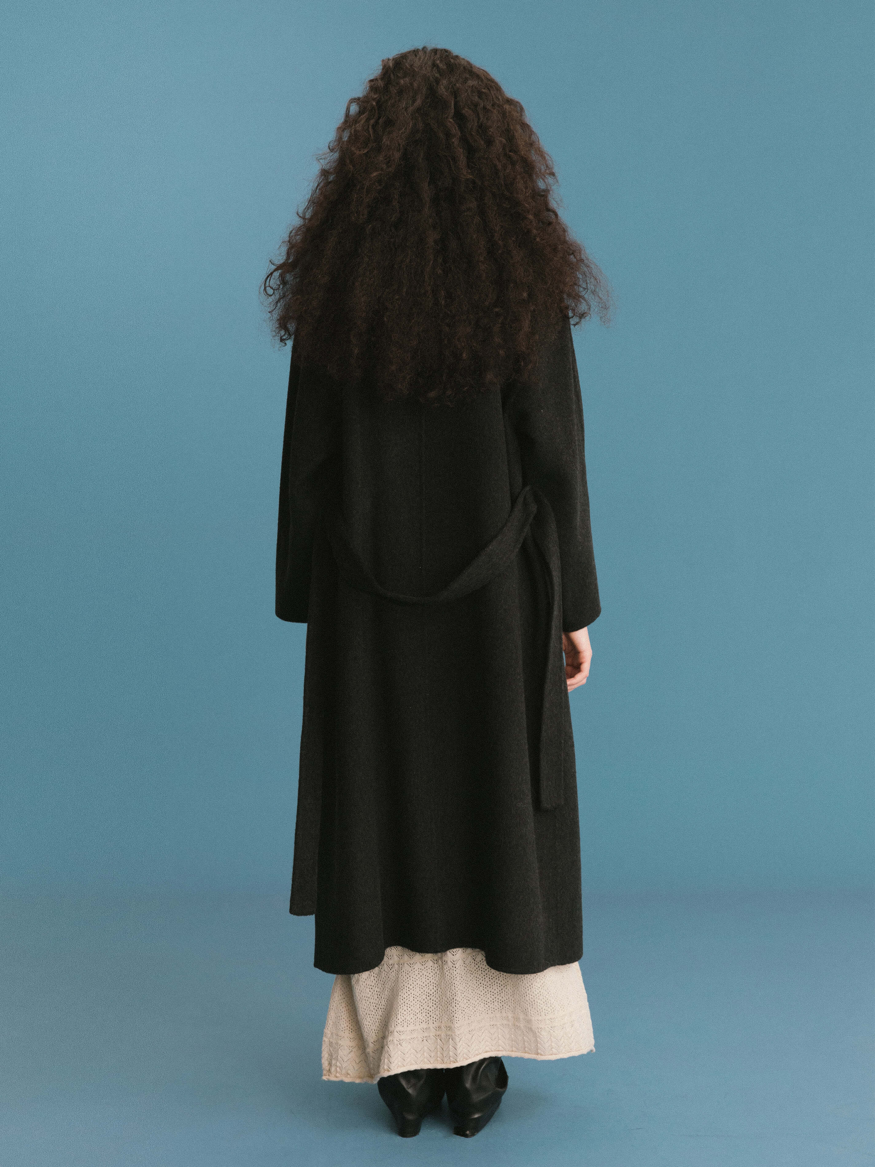 ONE BY CUBIC Double Face Tailored 100% Sheep Wool Coat with Belt-6