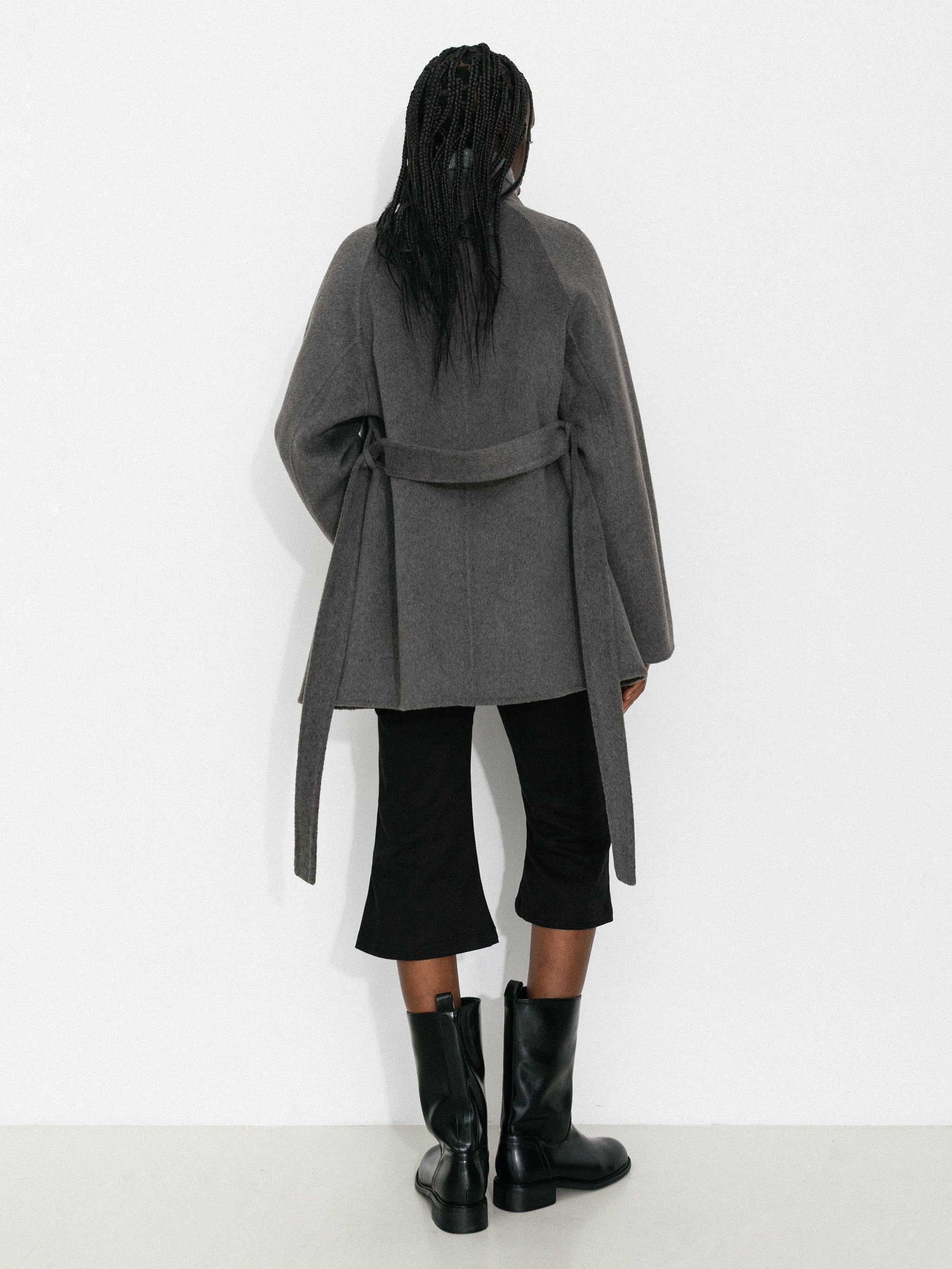 Loose-Fit Wool-Blend Stand-Collar A-Line Coat-6