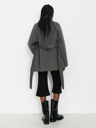 Loose-Fit Wool-Blend Stand-Collar A-Line Coat