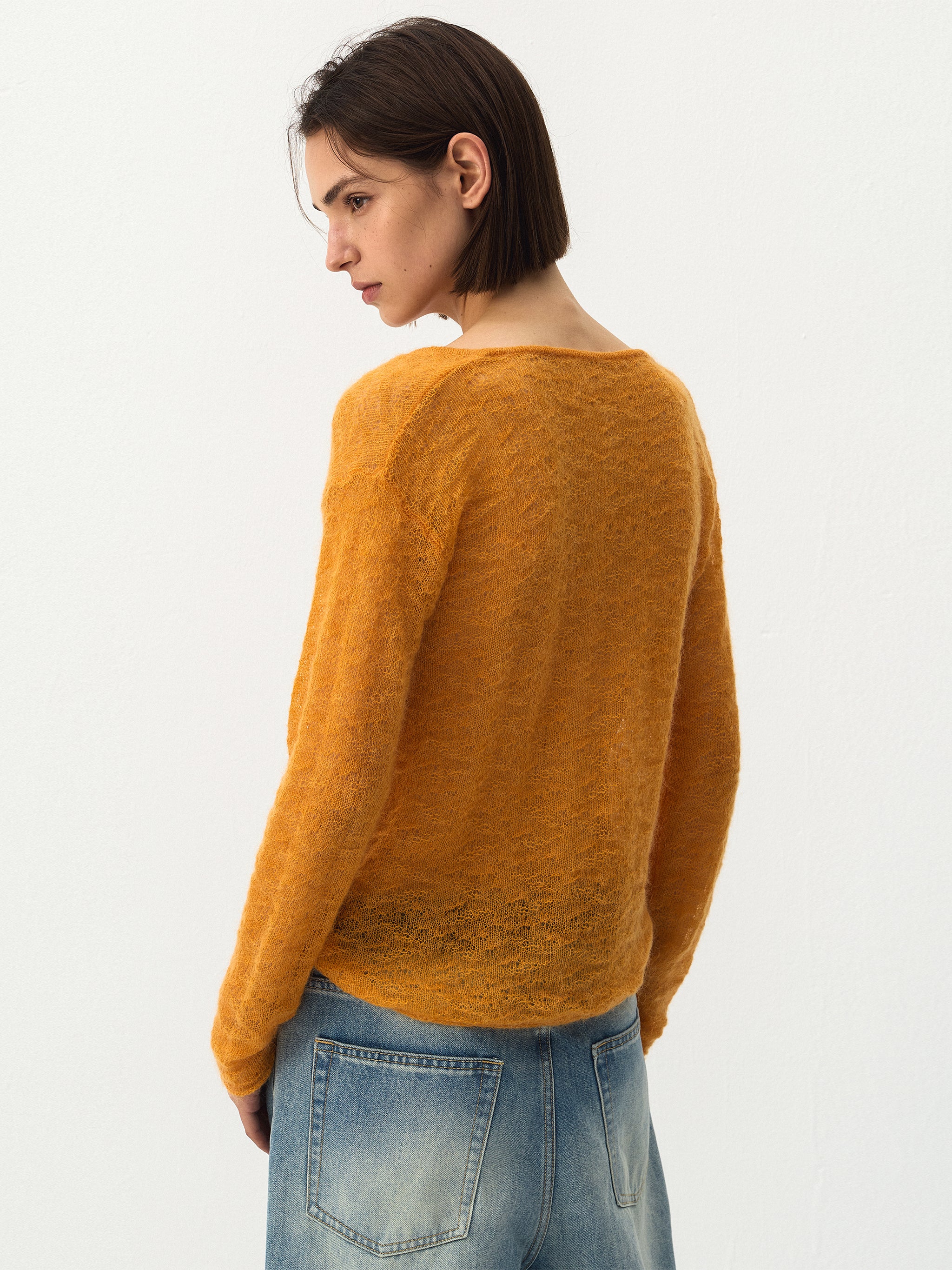 CUBIC Mohair Wool V-Neck Knit Top-6