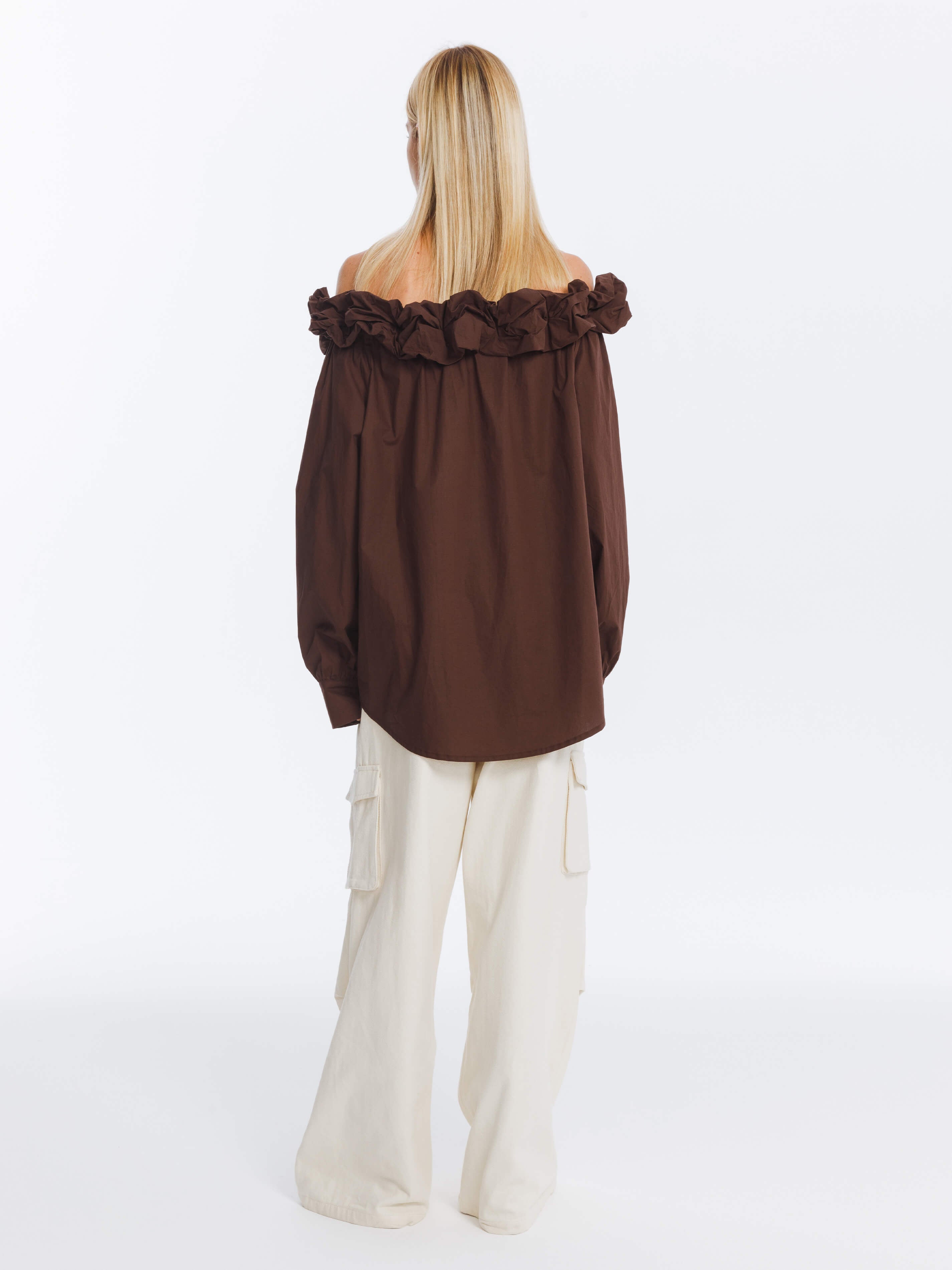 3D Ruffle Collar Long Sleeve Cotton Blouse-10
