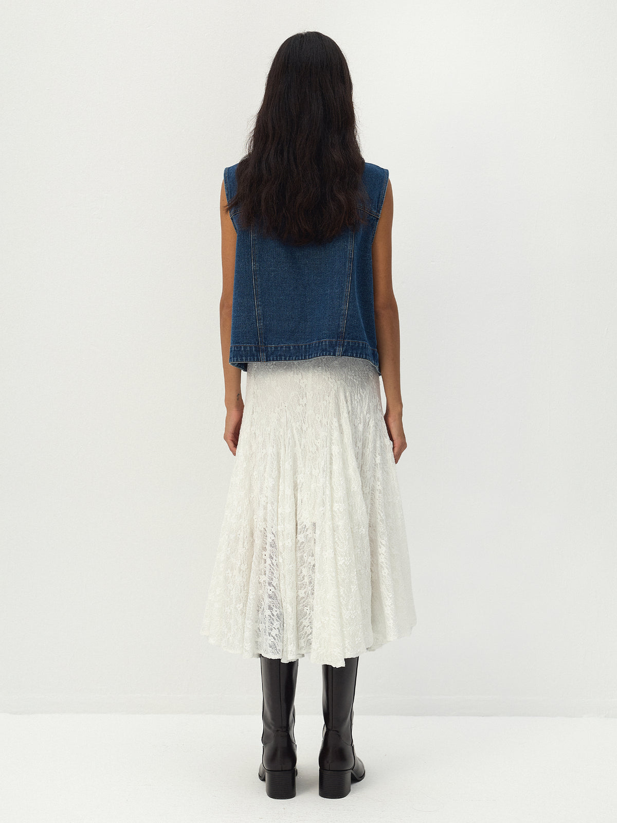 CUBIC Asymmetric Lace Midi Skirt-6