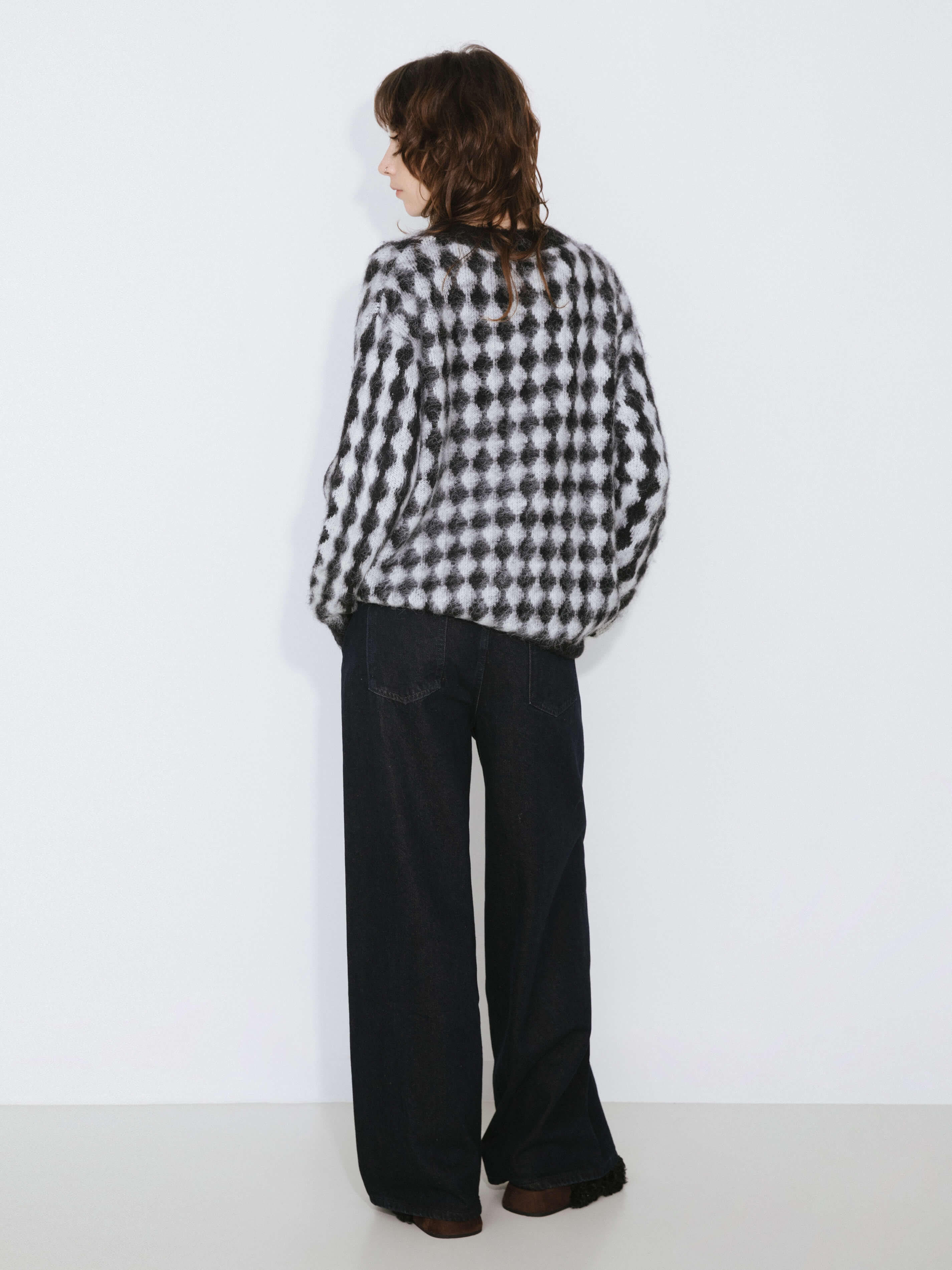 Lozenge Jacquard Long Knit Sweater-6
