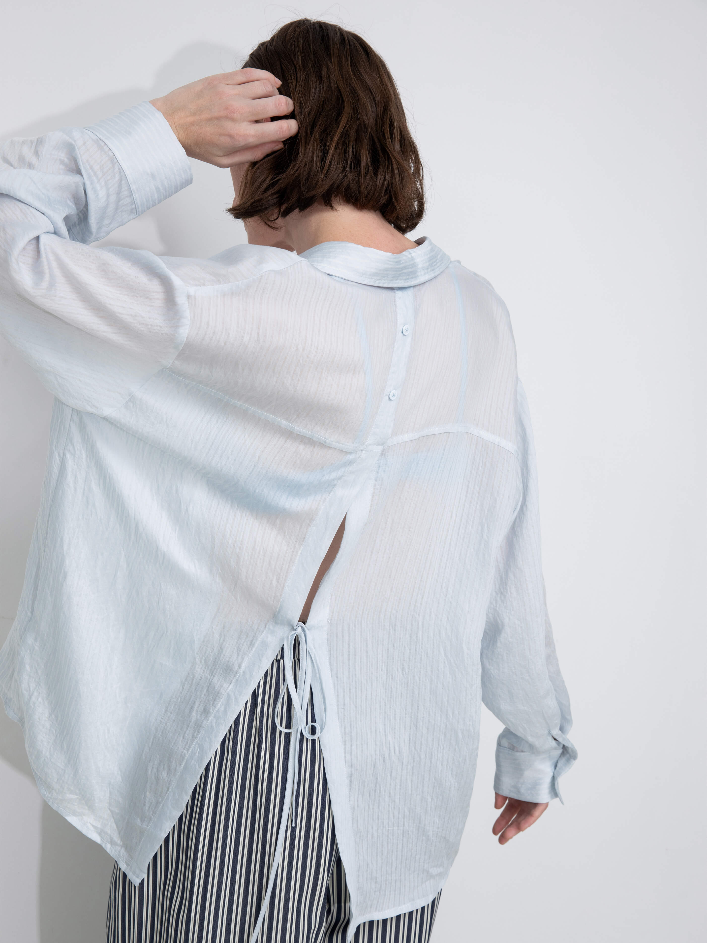 Semi-Sheer Oversized Striped Pattern Shirt-6