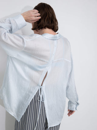 Semi-Sheer Oversized Striped Pattern Shirt
