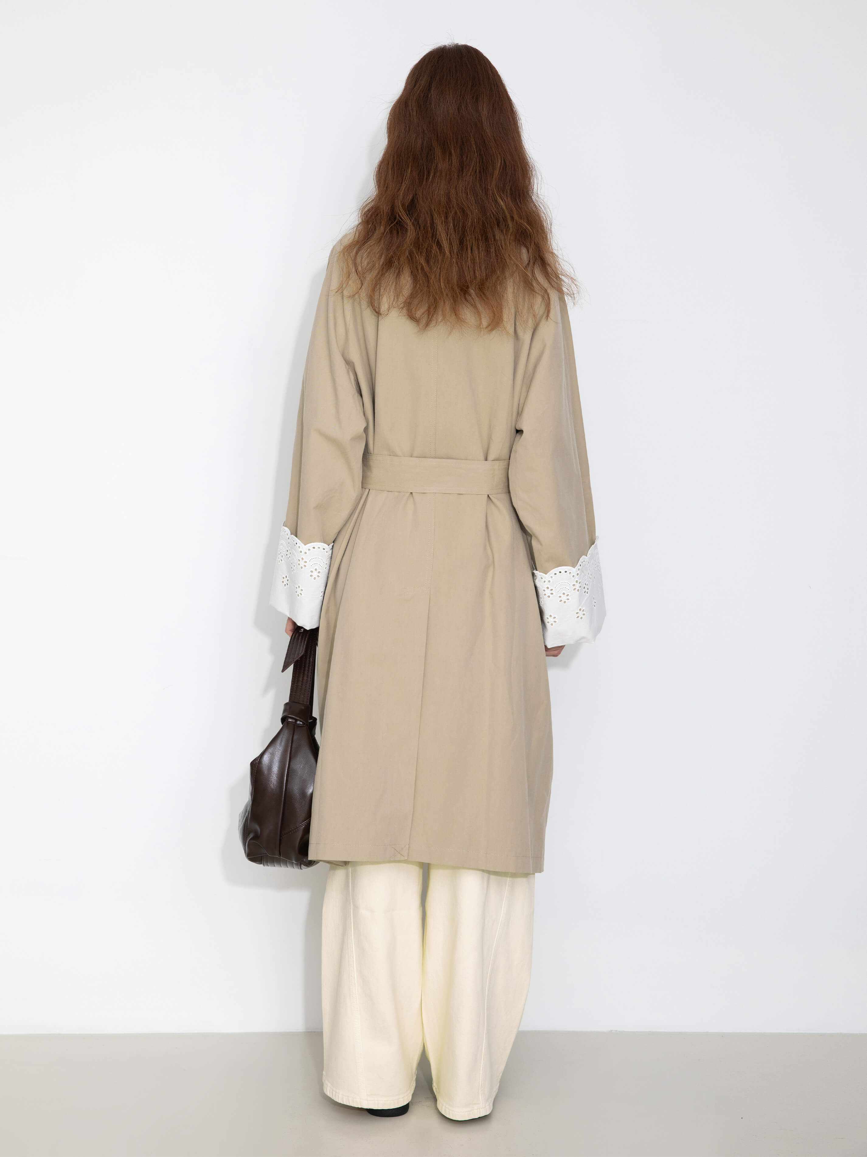 Oversized Thin Trench Coat with Lace Cuffs-7