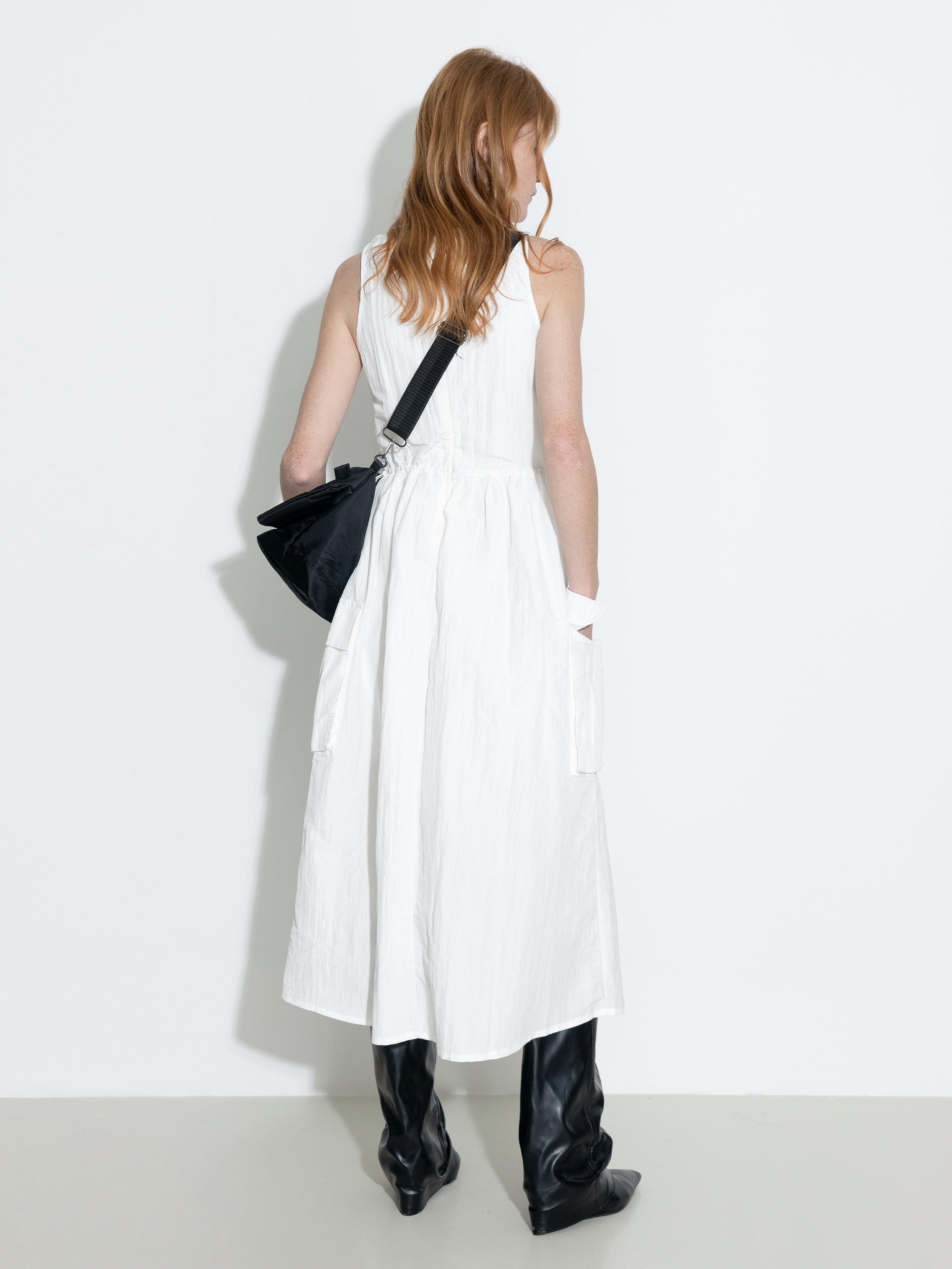 Drawstring Pleated V-Neck Sleeveless Dress-6