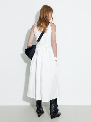 Drawstring Pleated V-Neck Sleeveless Dress