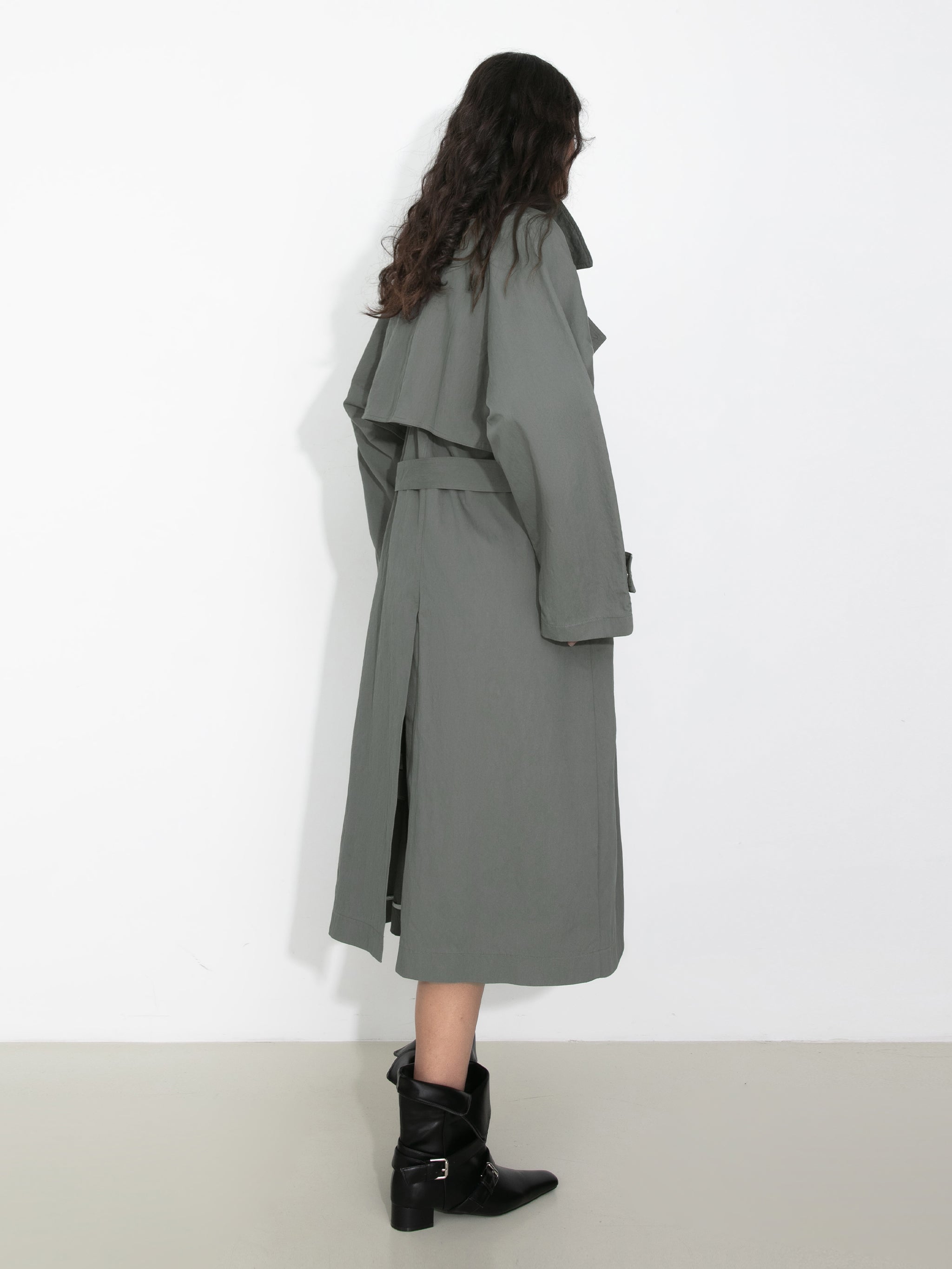 Oversized Large Lapel Long Trench Coat-6