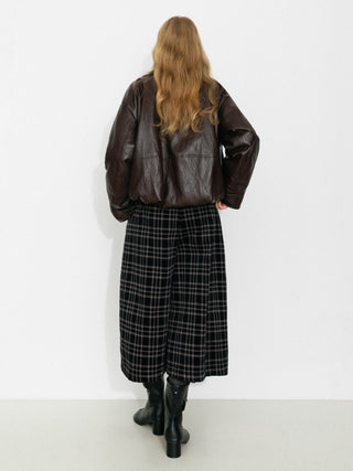 Corduroy Collar Convertible Leather Down Jacket