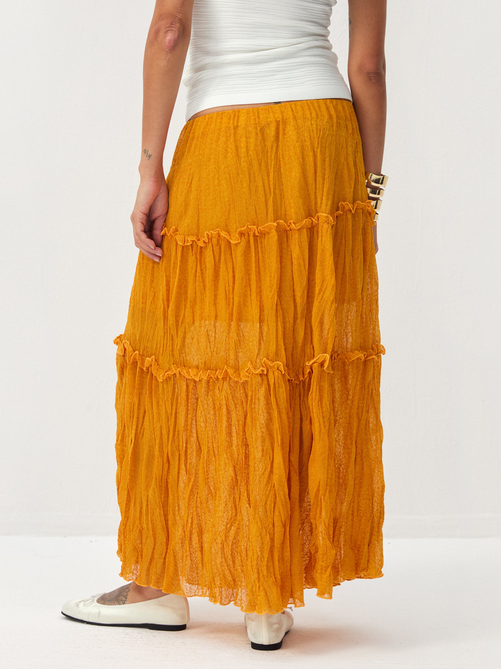 CUBIC Textured Tiered Ruffle Maxi Skirt-6