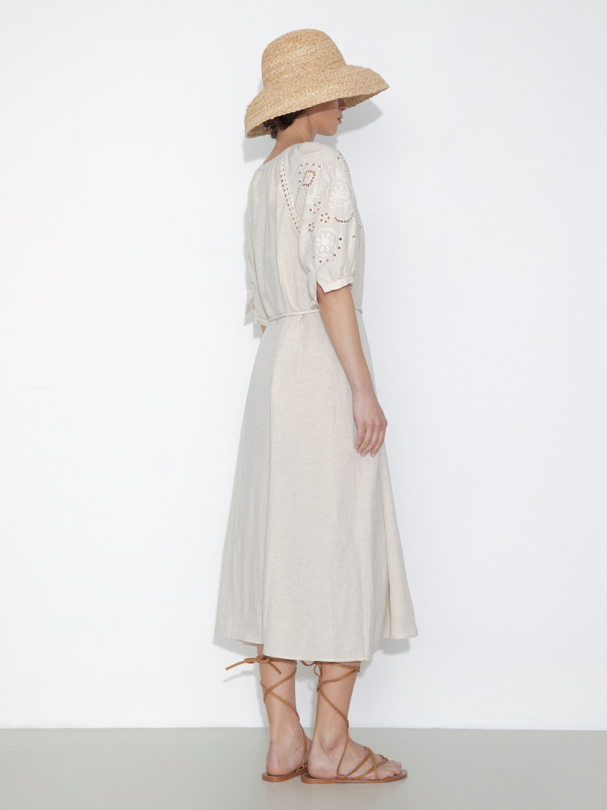Loose-Fit Eyelet Embroidered Short-Sleeve Dress-6