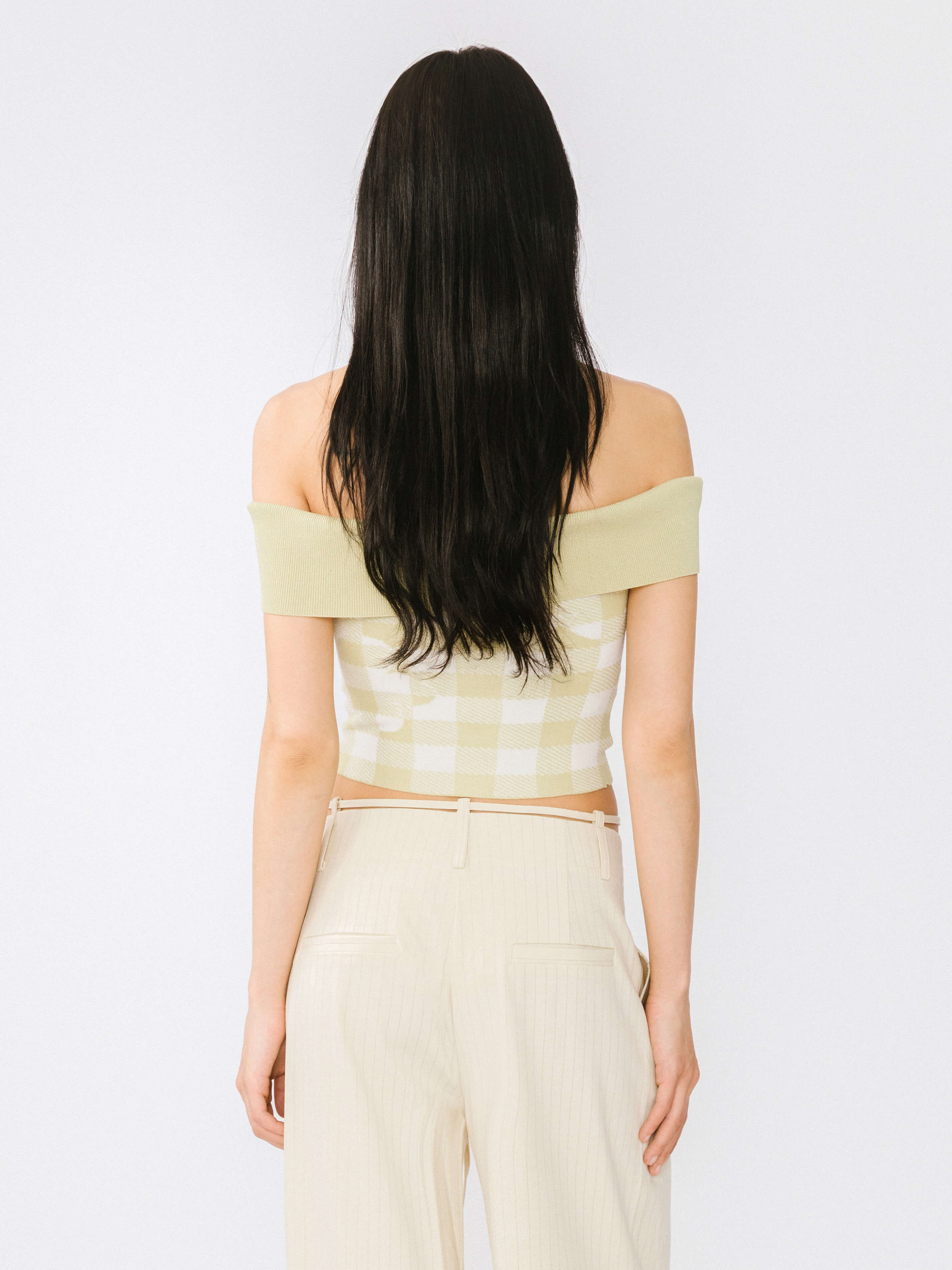 Off-Shoulder Checkered Knit Cami Top-6