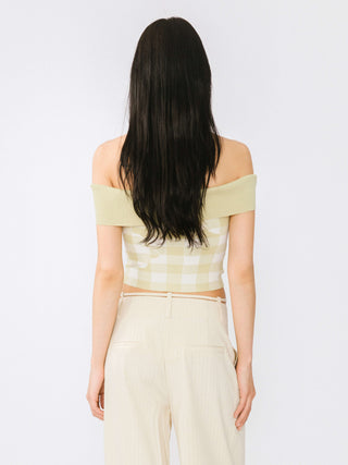 Off-Shoulder Checkered Knit Cami Top