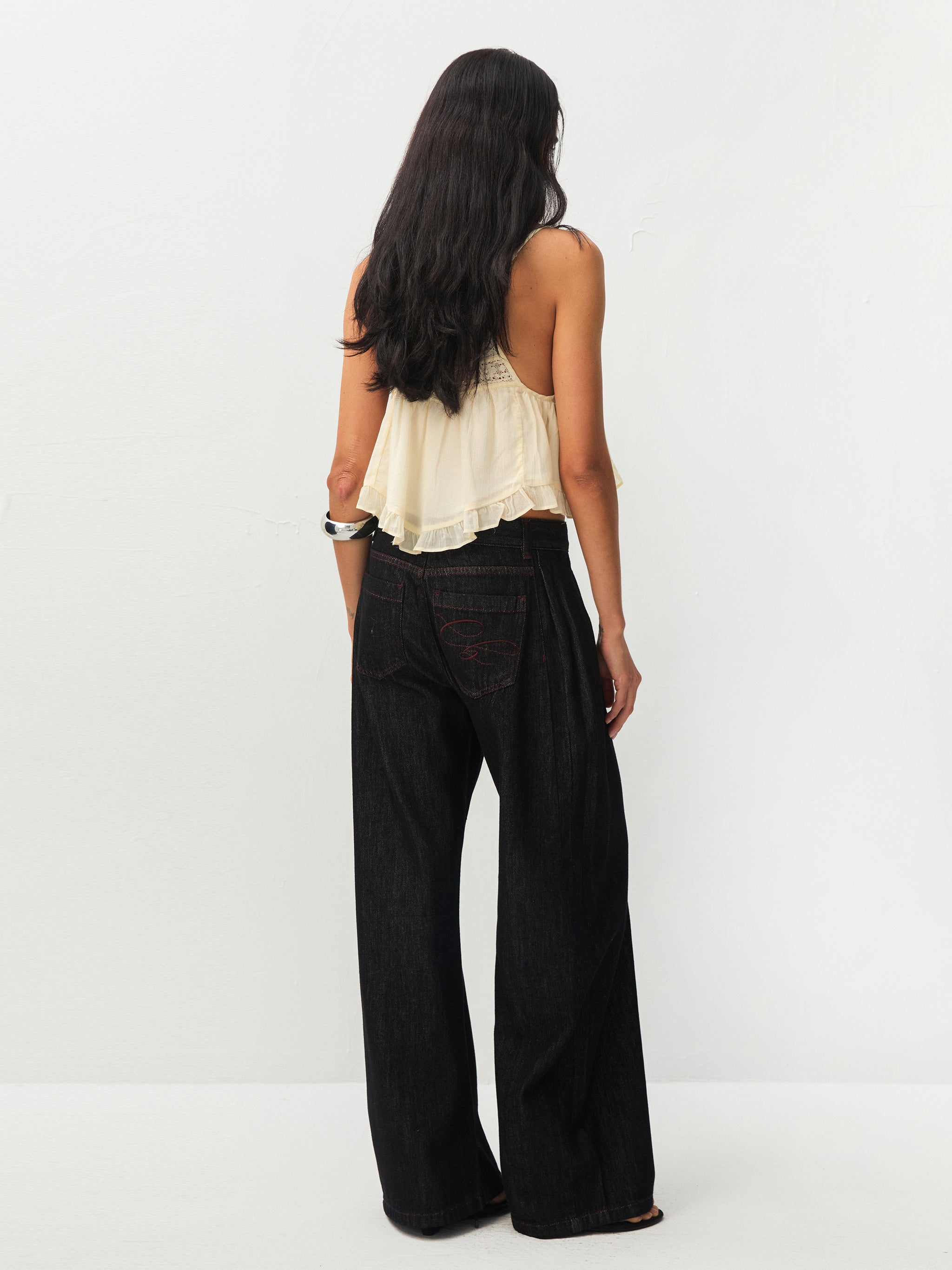 Vintage Curved Wide-Leg Trousers-6
