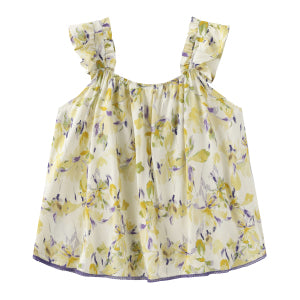 Yellow Floral Print Ruffle Cami Top