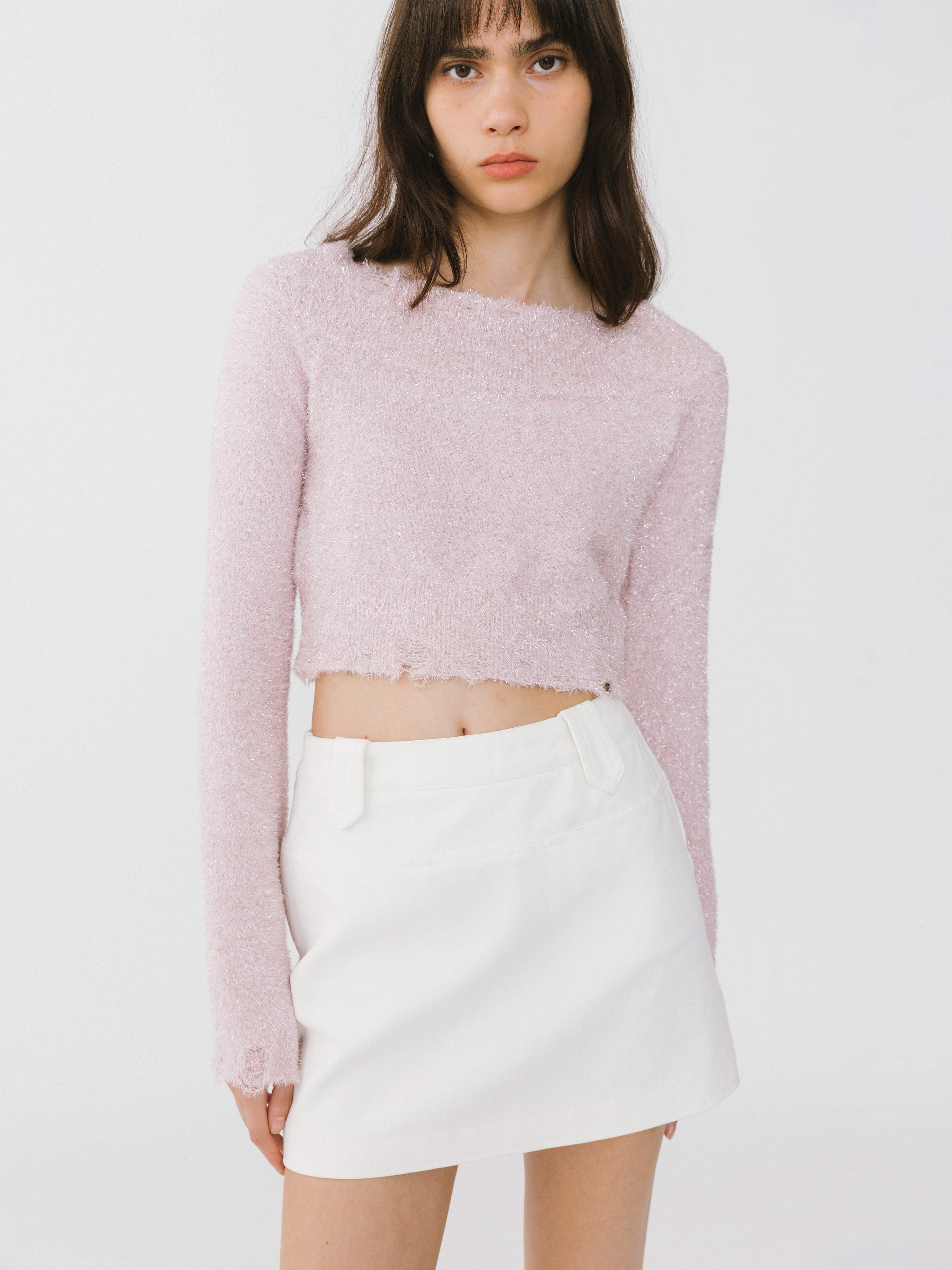 Off-Shoulder Long Sleeve Knit Crop Top-2