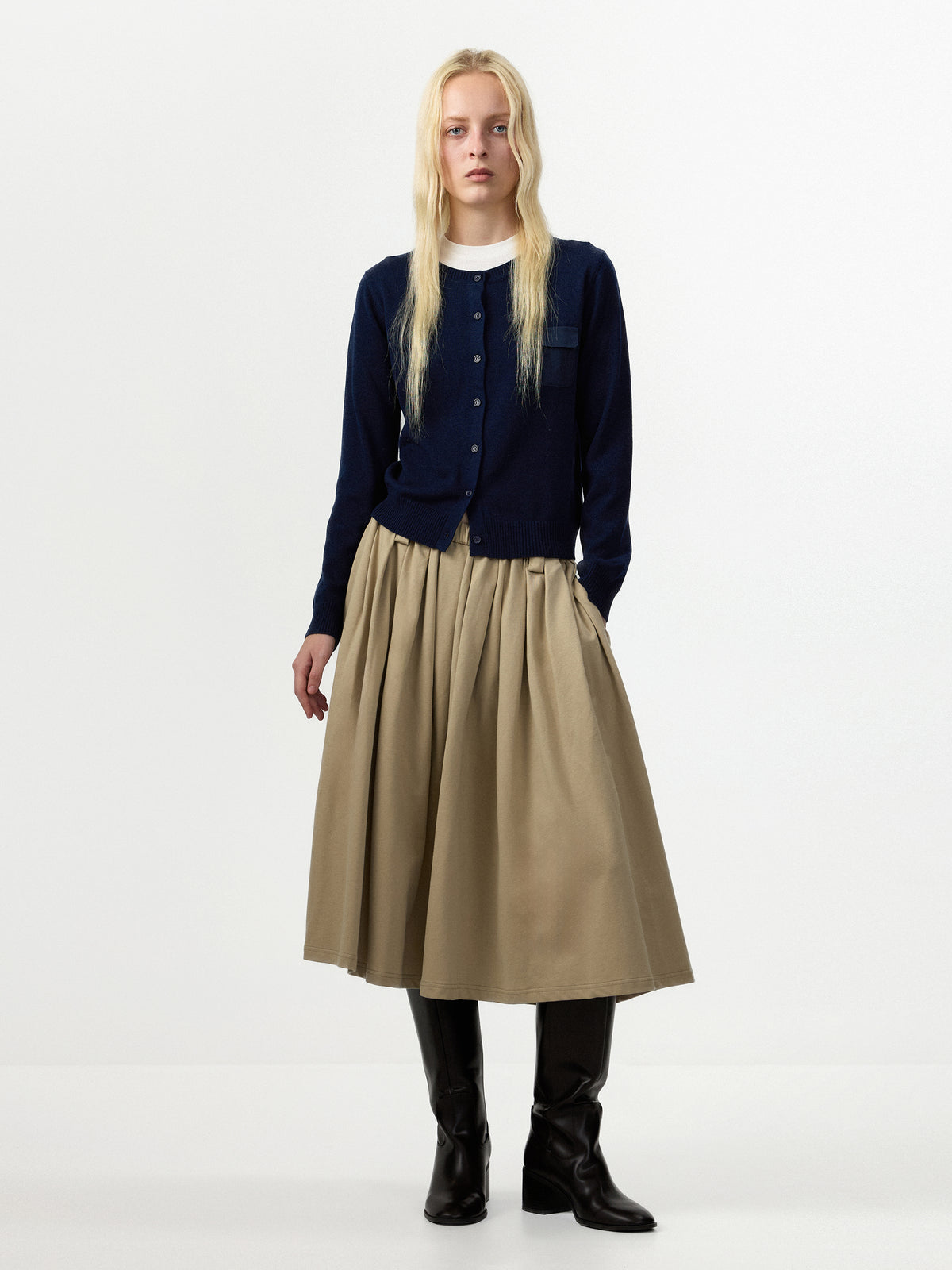 CUBIC 100% Cotton Pleated A‑Line Midi Skirt-7