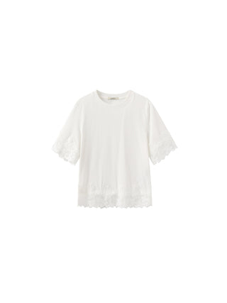 Loose Cotton T-Shirt with Lace Panels
