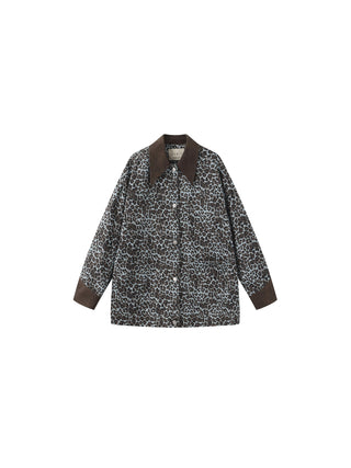100% Cotton Leopard Print Color-Block Retro Casual Jacket
