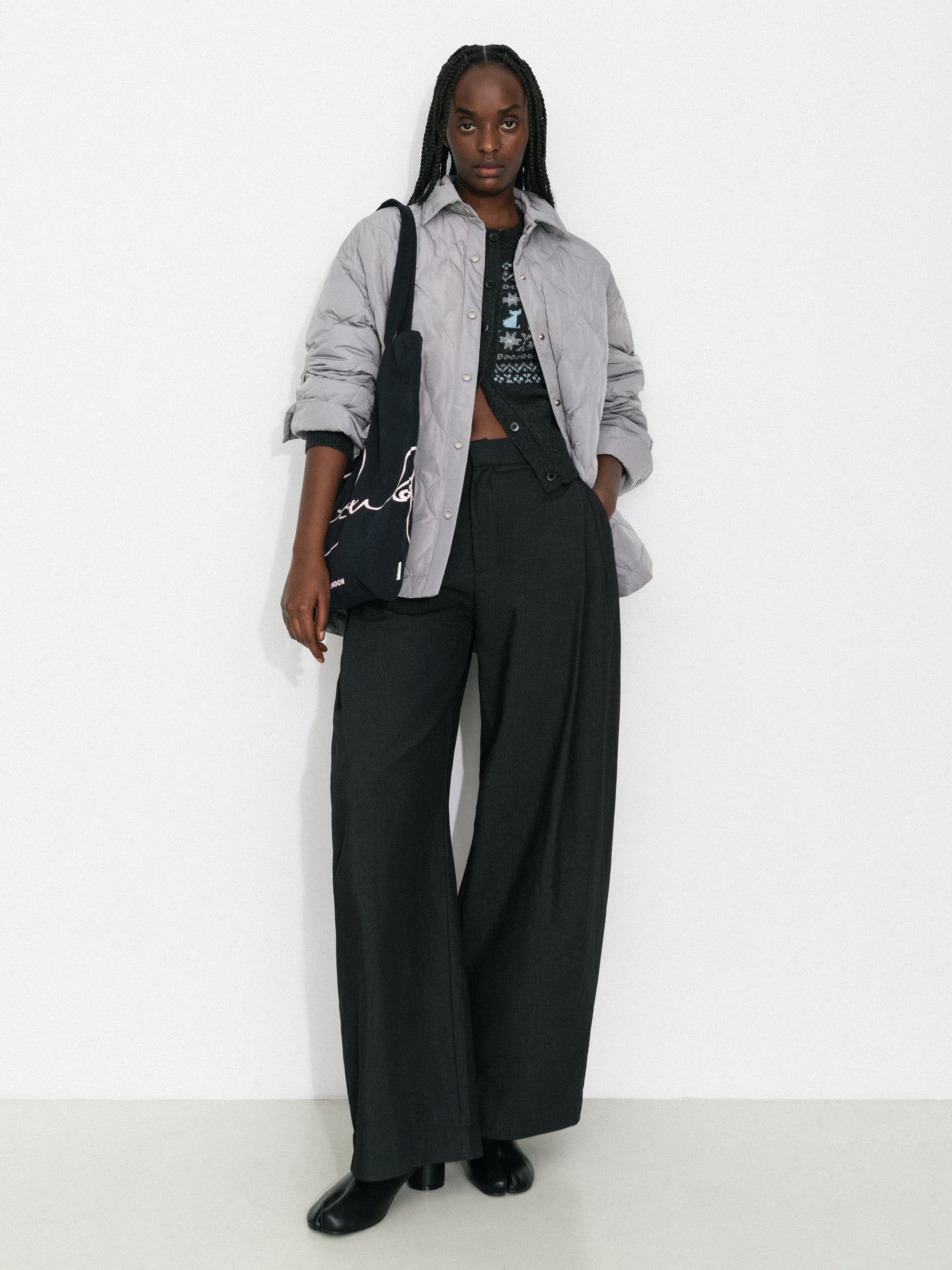 Button-Front Shirt Collar Loose-Fit Down Jacket-7