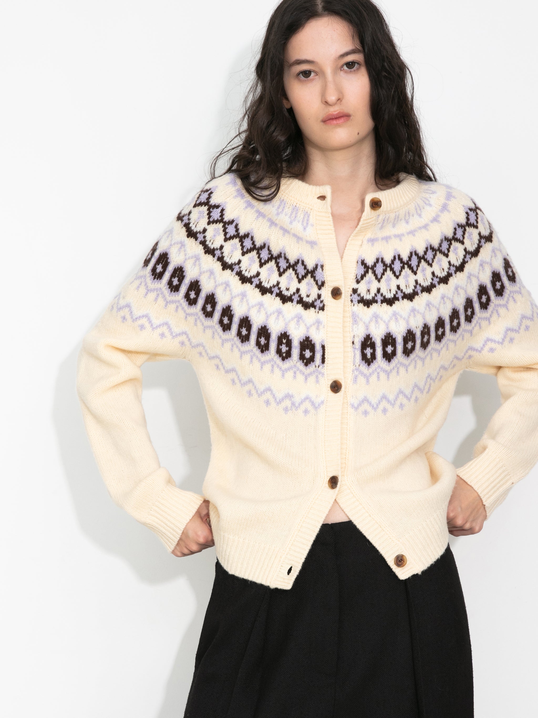 100% Wool Fair Isle Wool Knit Cardigan-7