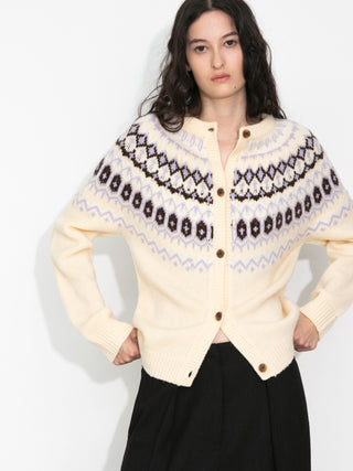 100% Wool Fair Isle Wool Knit Cardigan