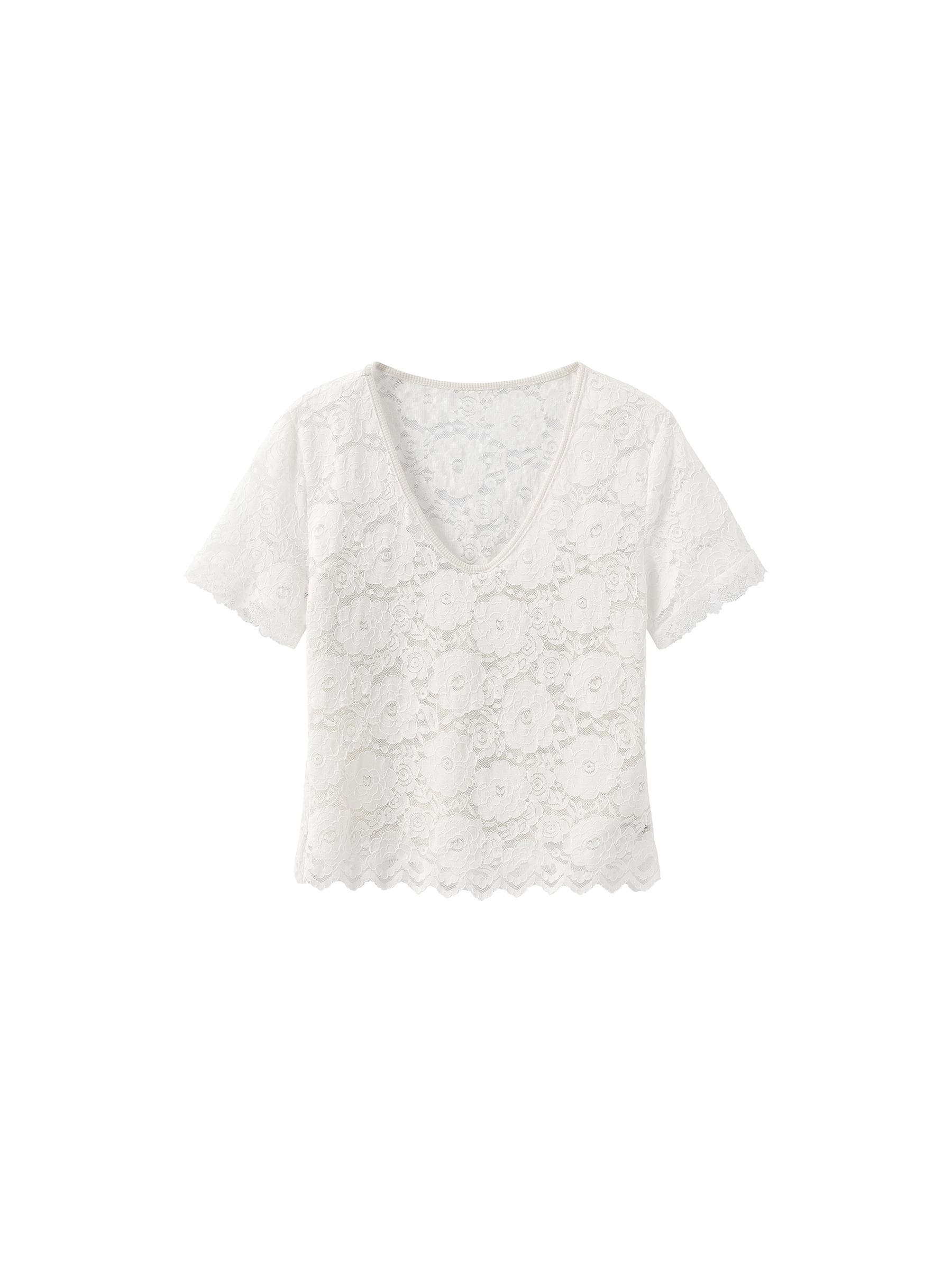 V-Neck Lace Short-Sleeve T-Shirt-7
