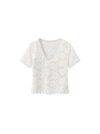 V-Neck Lace Short-Sleeve T-Shirt