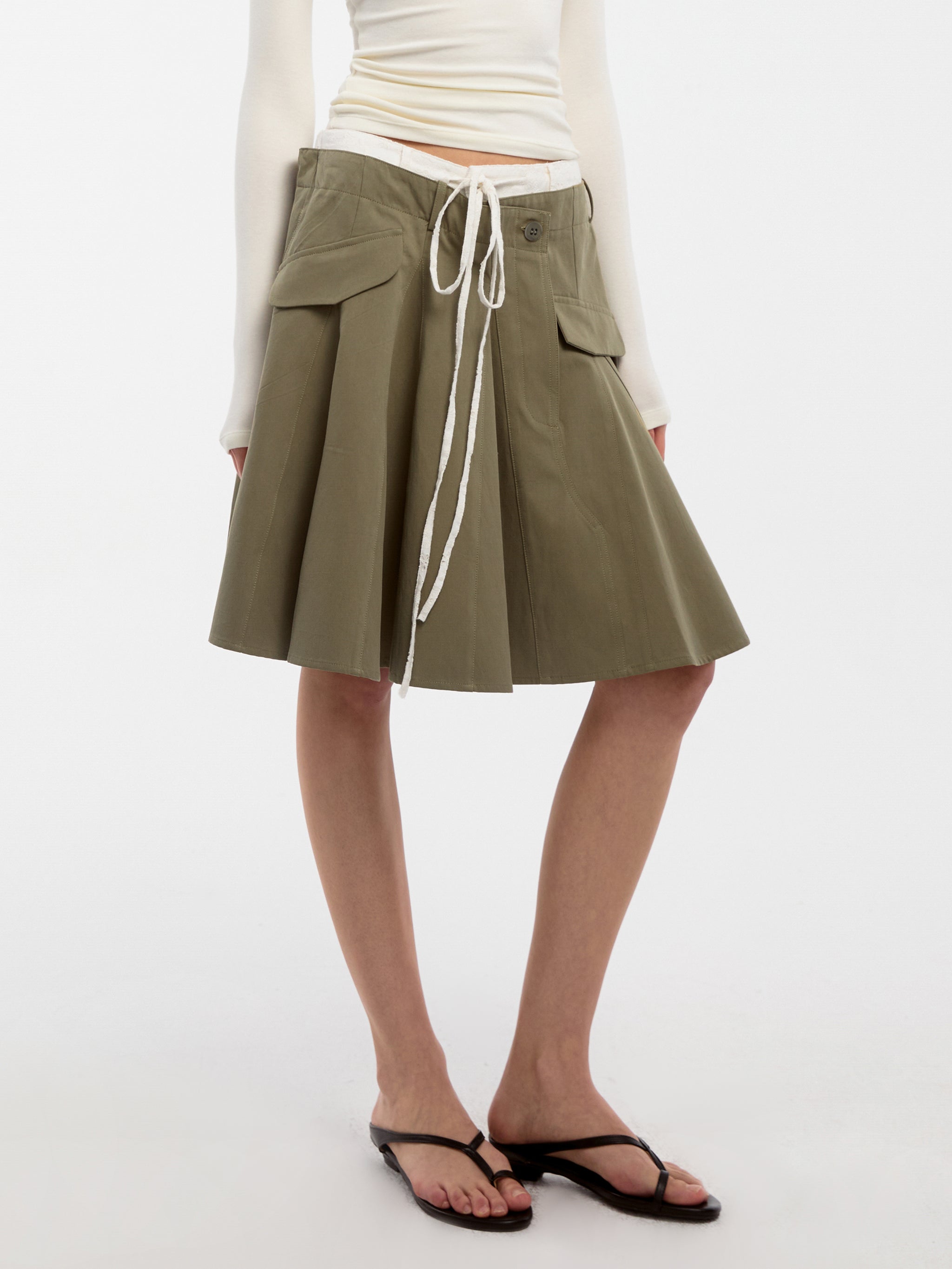 CUBIC Lace-Trimmed Drawstring Midi Skirt-7