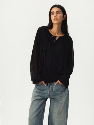 CUBIC Tie Neck Batwing Blouse