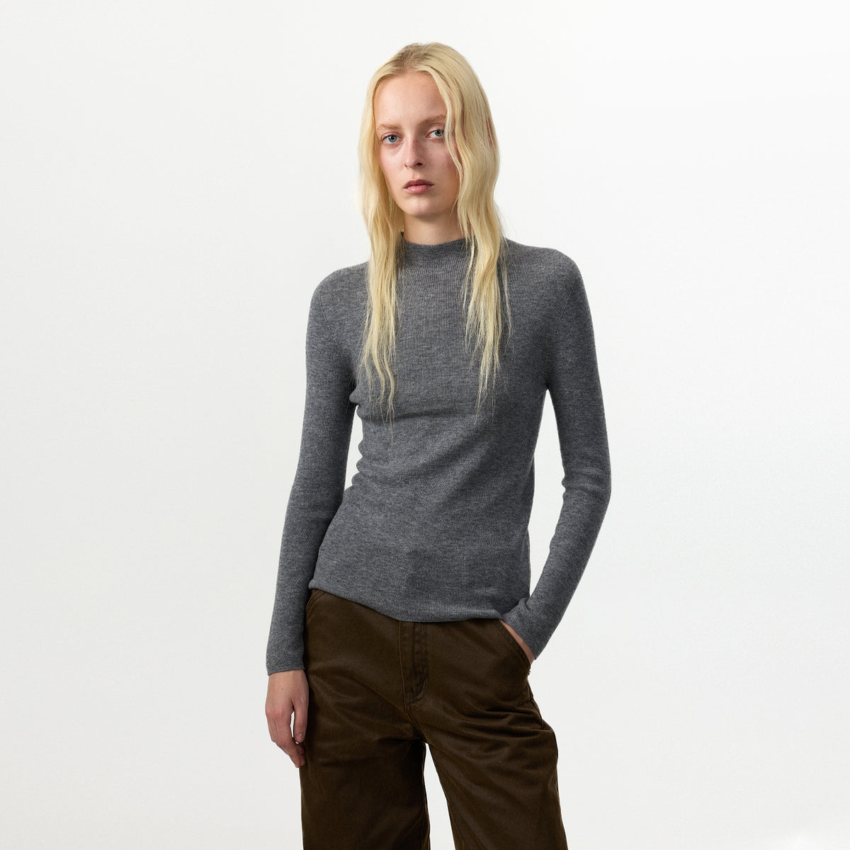 CUBIC 100% Wool Mock‑Neck Fitted Knit Top-6