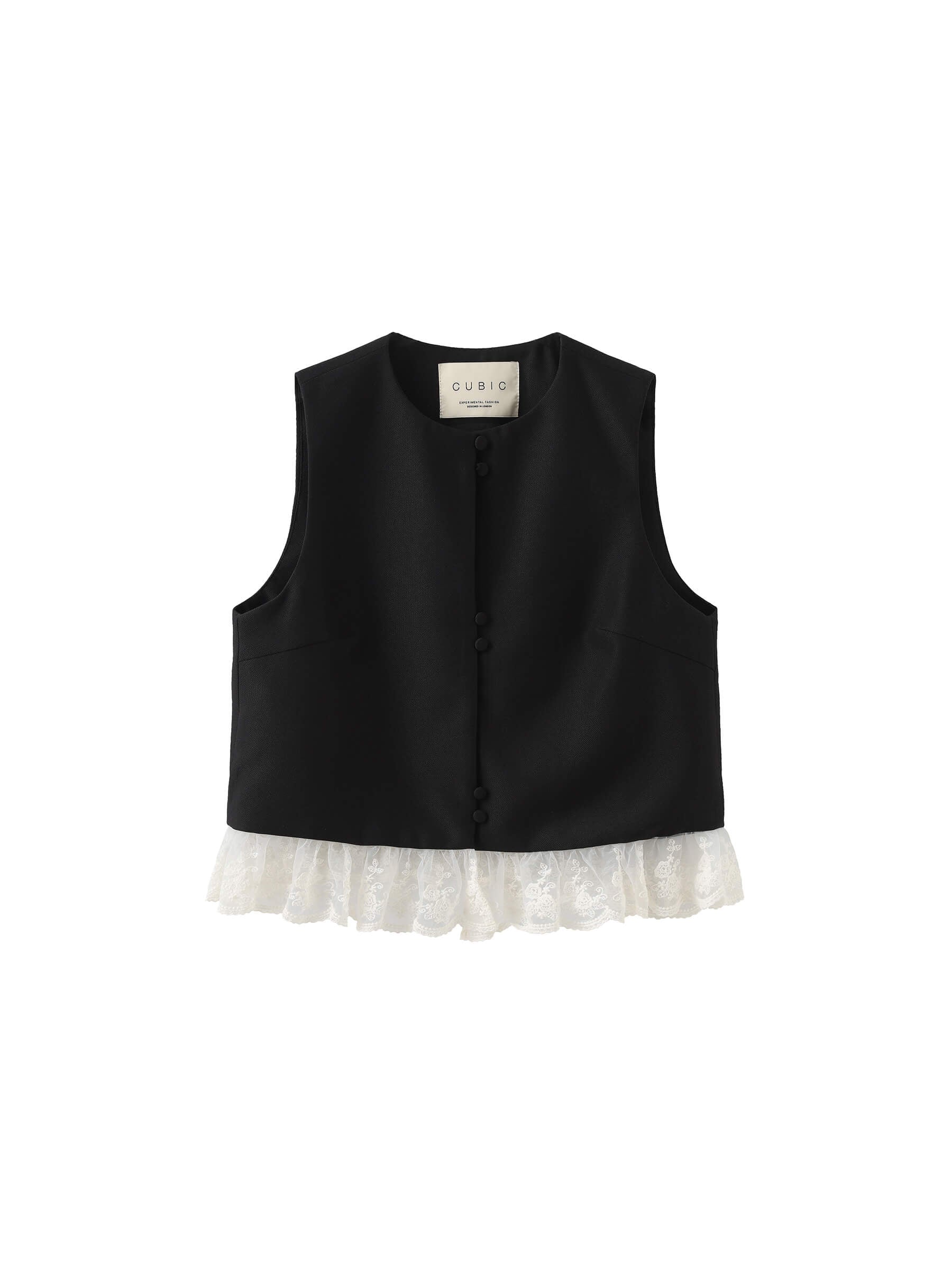 Lace Hem Patchwork Black Tank Top-8