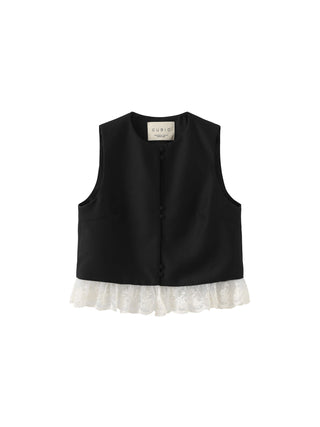 Lace Hem Patchwork Black Tank Top