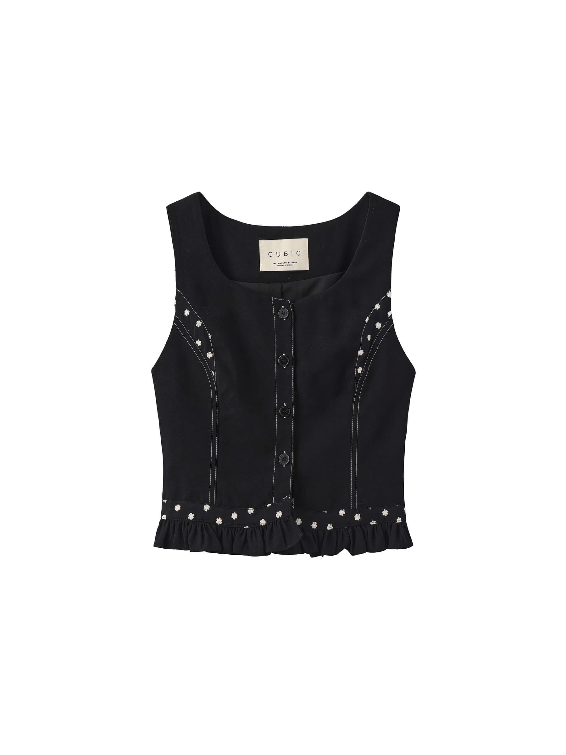 Buttoned Sleeveless Color-Block Lace Vest-8