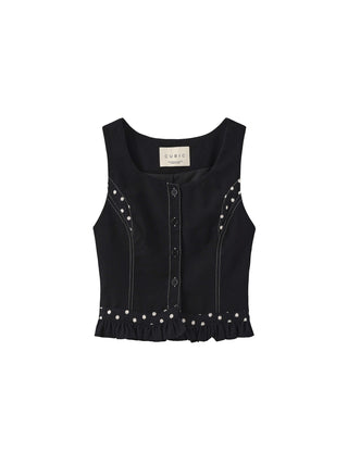 Buttoned Sleeveless Color-Block Lace Vest