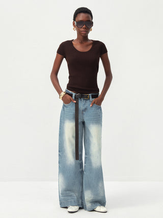 CUBIC Wool-Blend Ribbed Scoop Neck Knit Top