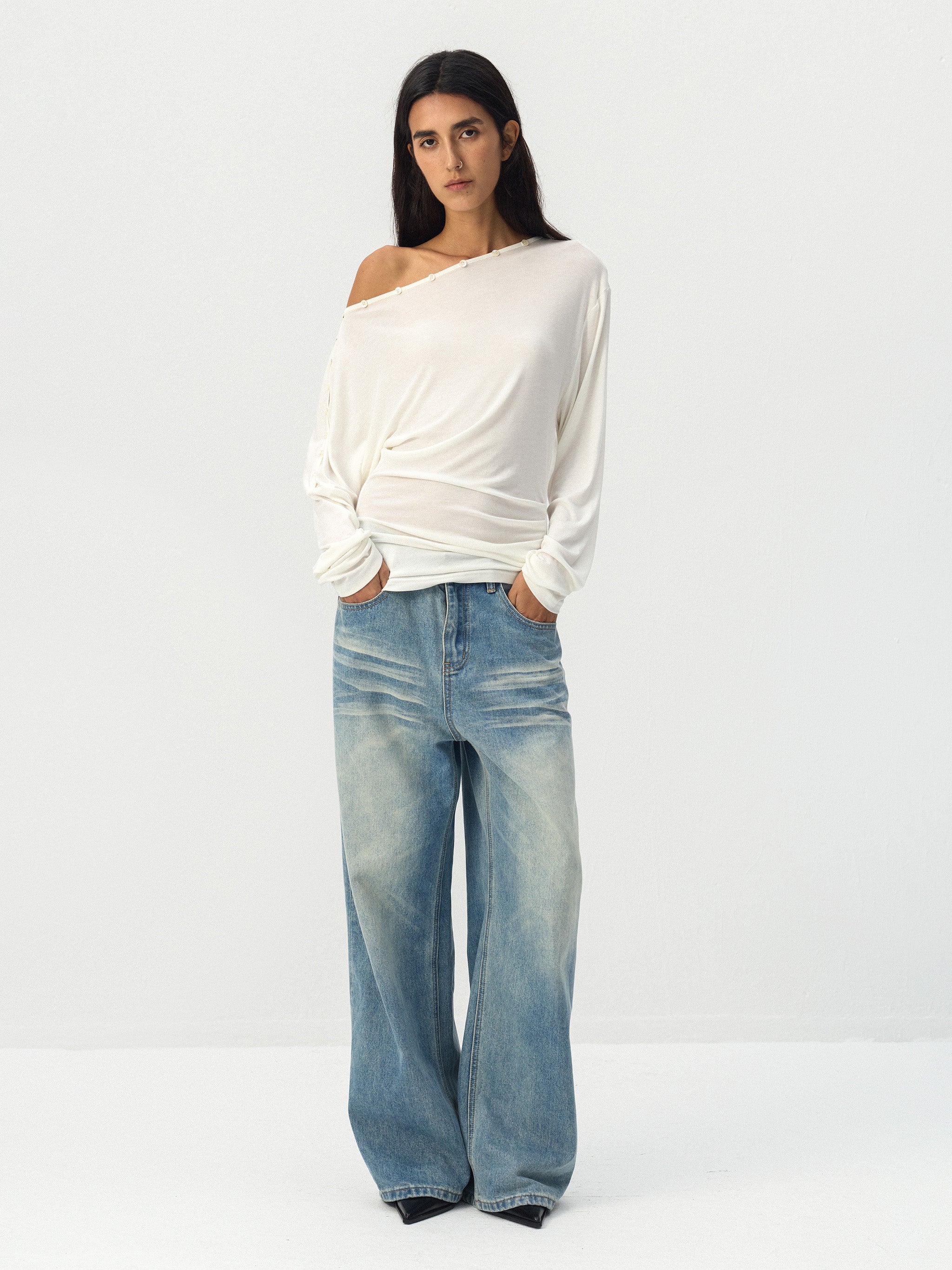 Sheer Off-Shoulder Long Sleeve Top-7