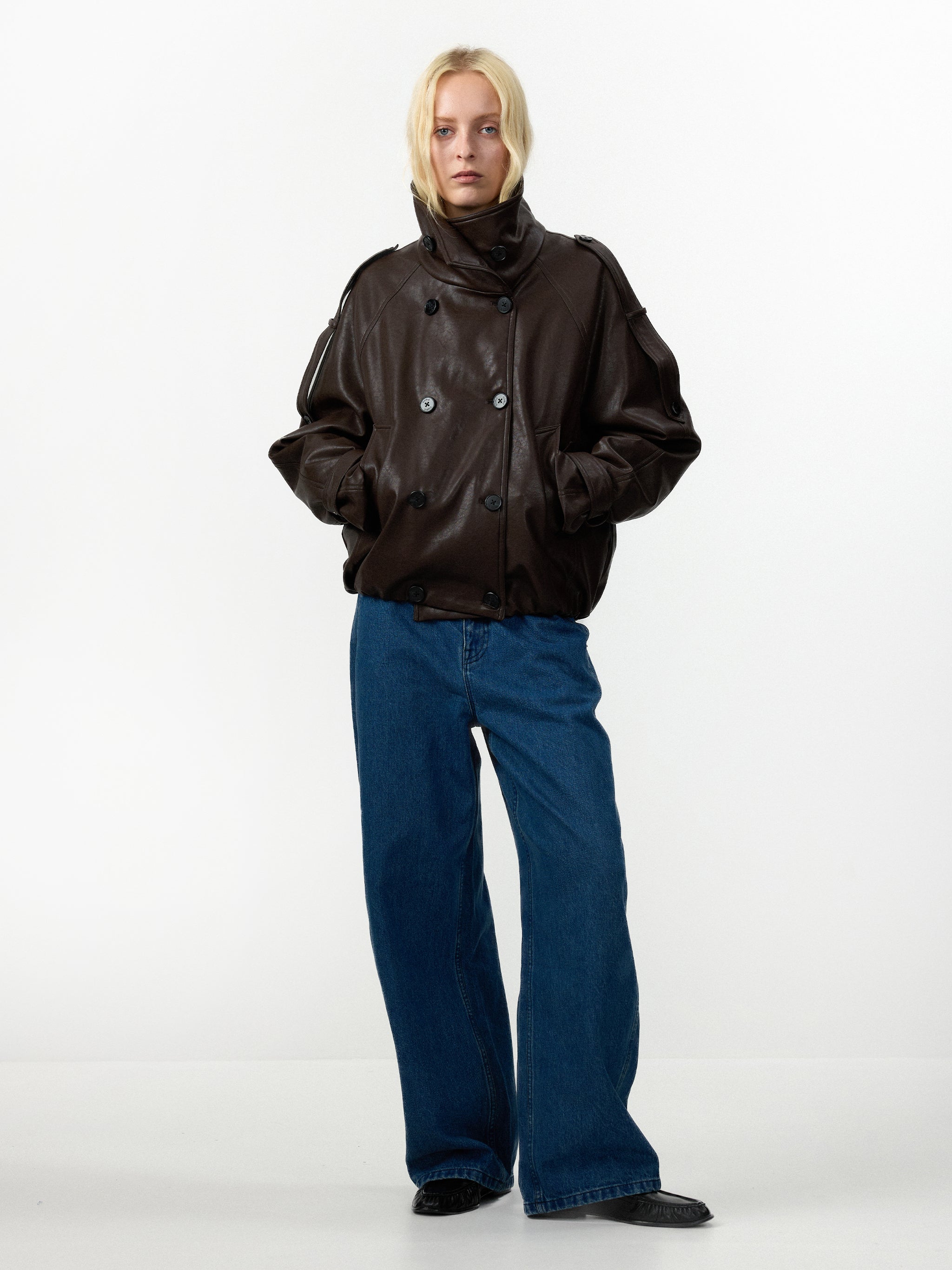 CUBIC Faux Leather Down Jacket-7