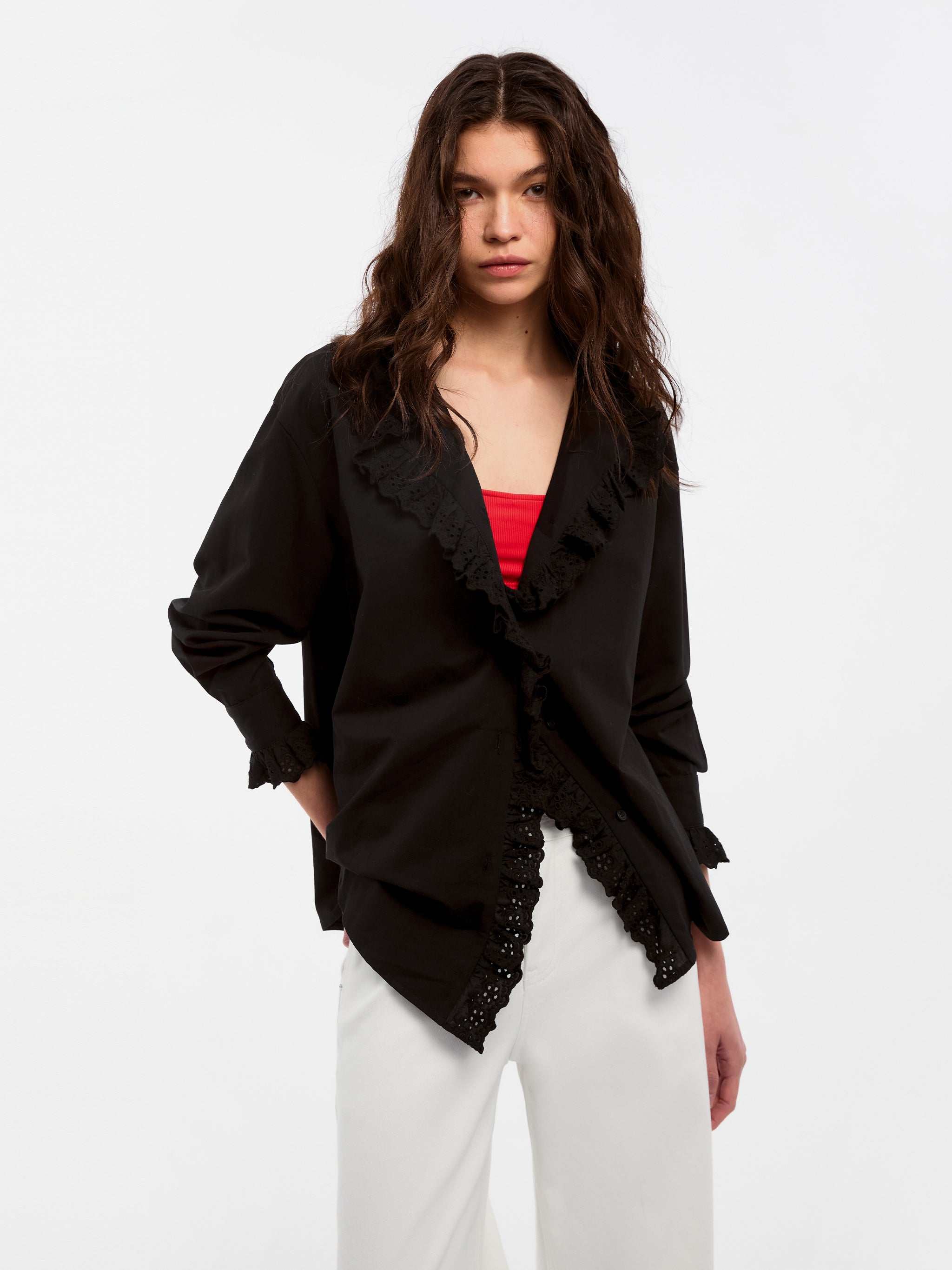 CUBIC Lace-Trimmed Linen Long-Sleeve Shirt-7