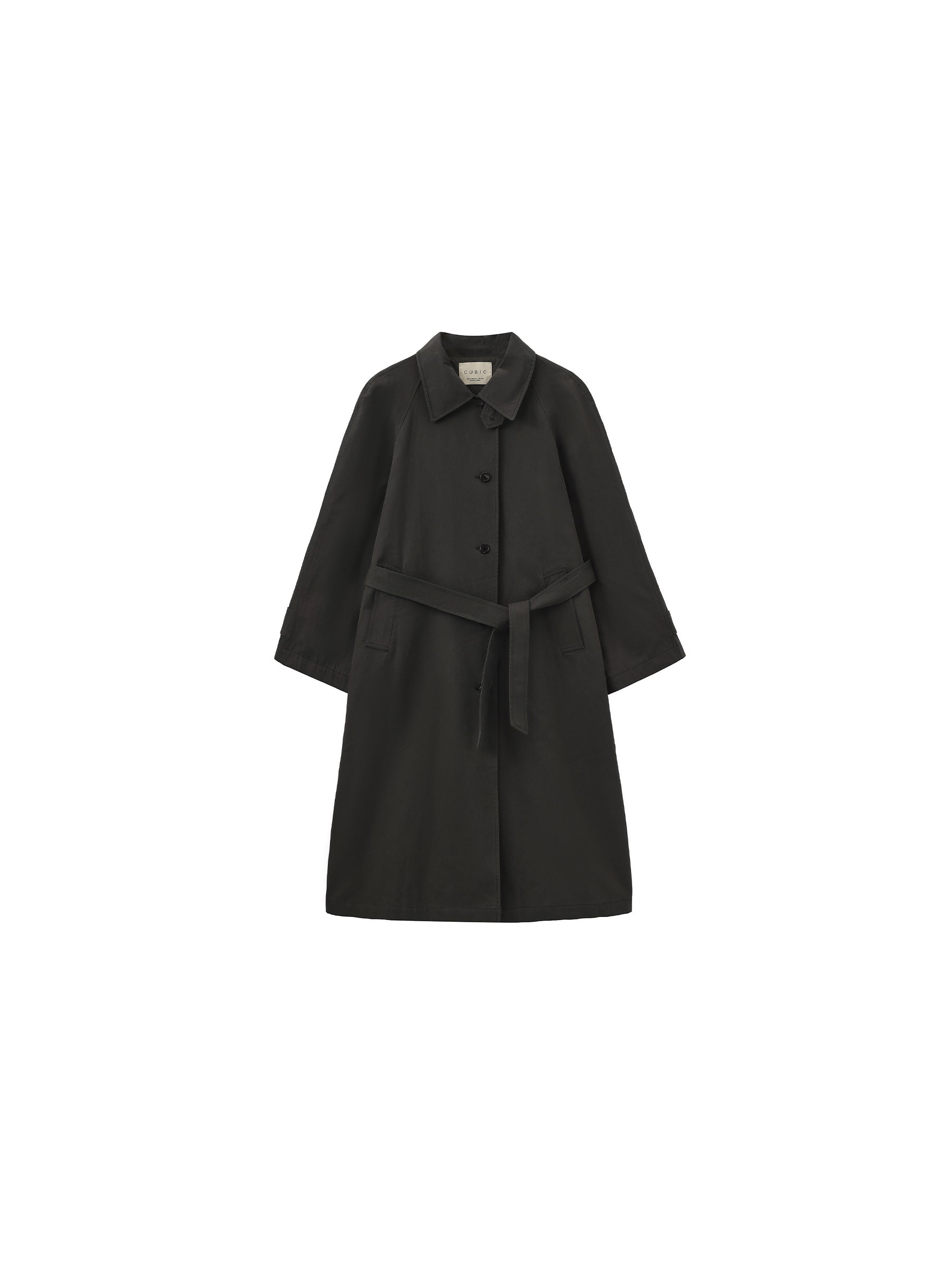 Stand Collar Longline Tie-Waist Trench Coat-7