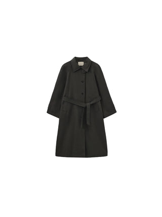 Stand Collar Longline Tie-Waist Trench Coat