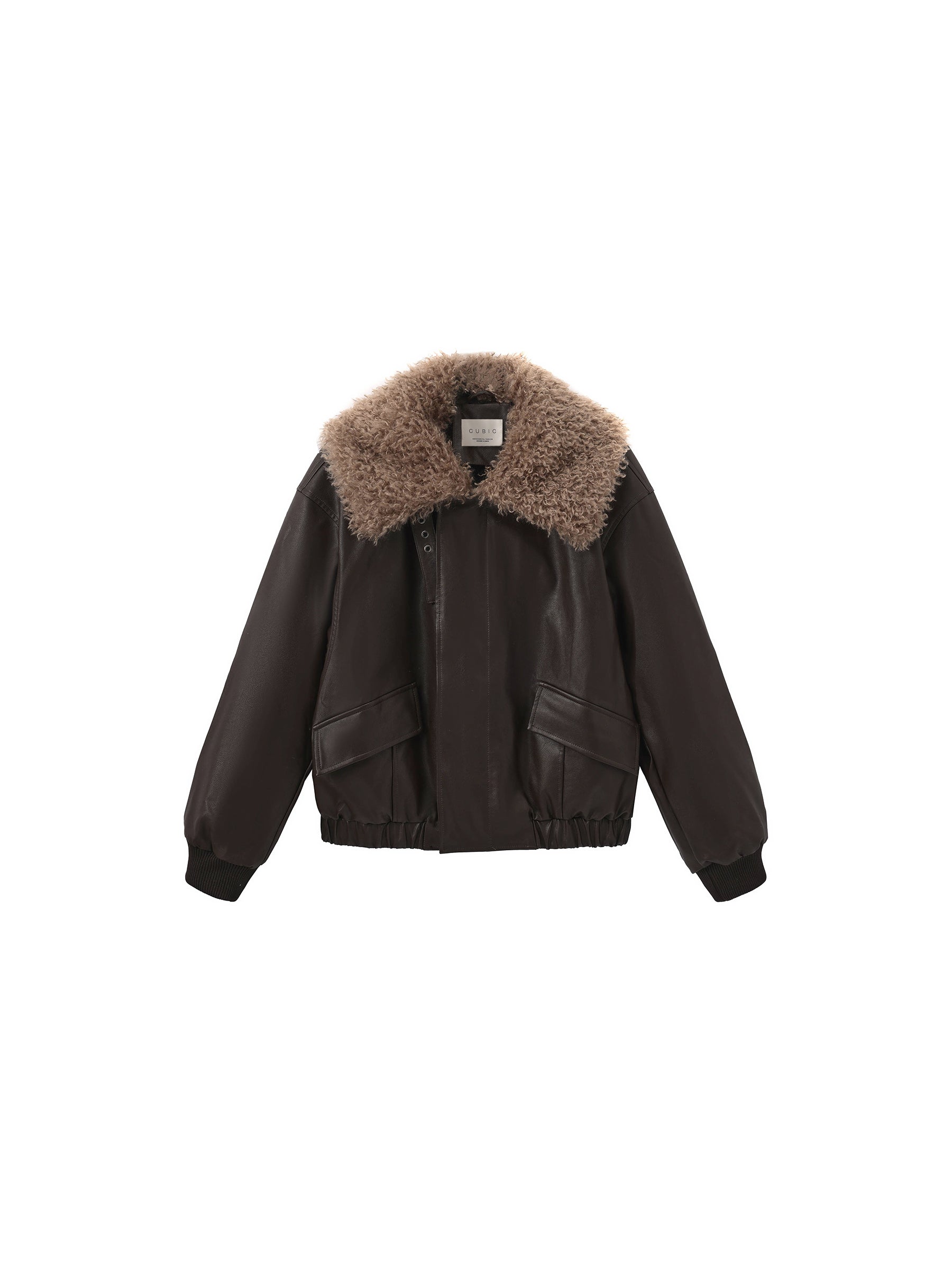 Faux Shearling Collar Leather Jacket-7