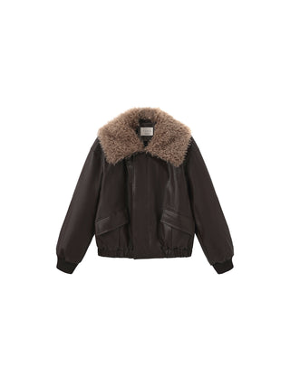 Faux Shearling Collar Leather Jacket