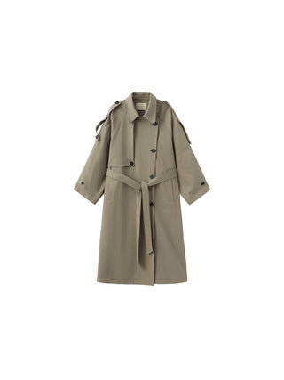 100% Cotton Oversized Mid-Length Raglan Sleeve Trench Coat