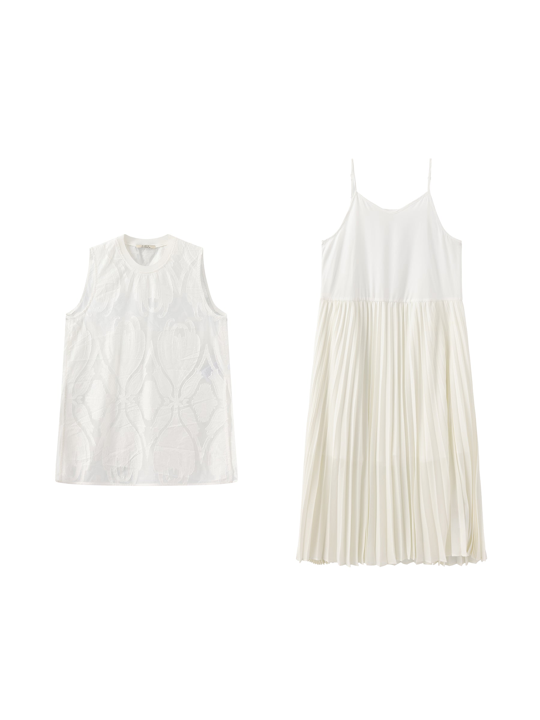 Sheer Patterned Sleeveless Pleated Skirt-7